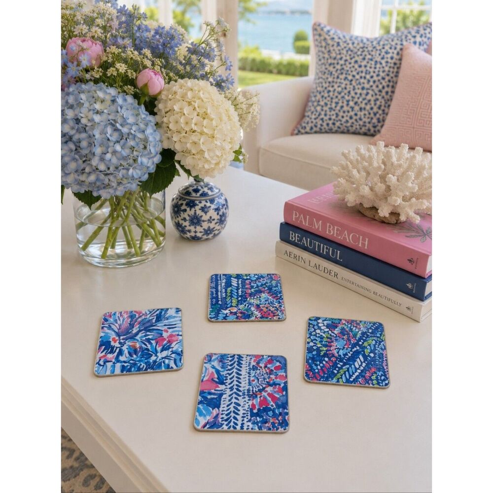 Set Of 4 Homemade Coasters Beachy Preppy Hostess Southern Cottage Entertaining